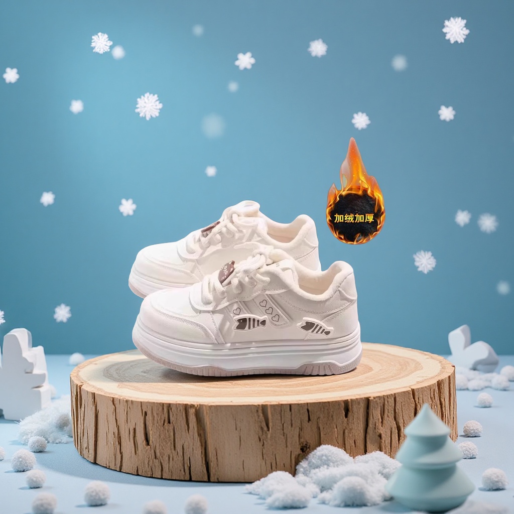 Girls' sports shoes, fleece and thickened white board shoes, students' and children's cotton shoes, children's shoes, girls' shoes, baby leather shoes, sports shoes details Picture