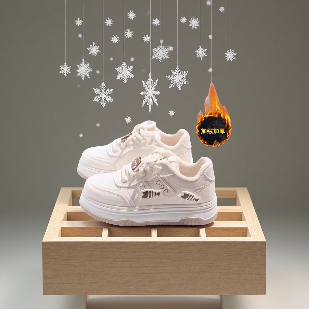 Girls' sports shoes, fleece and thickened white board shoes, students' and children's cotton shoes, children's shoes, girls' shoes, baby leather shoes, sports shoes Item Picture