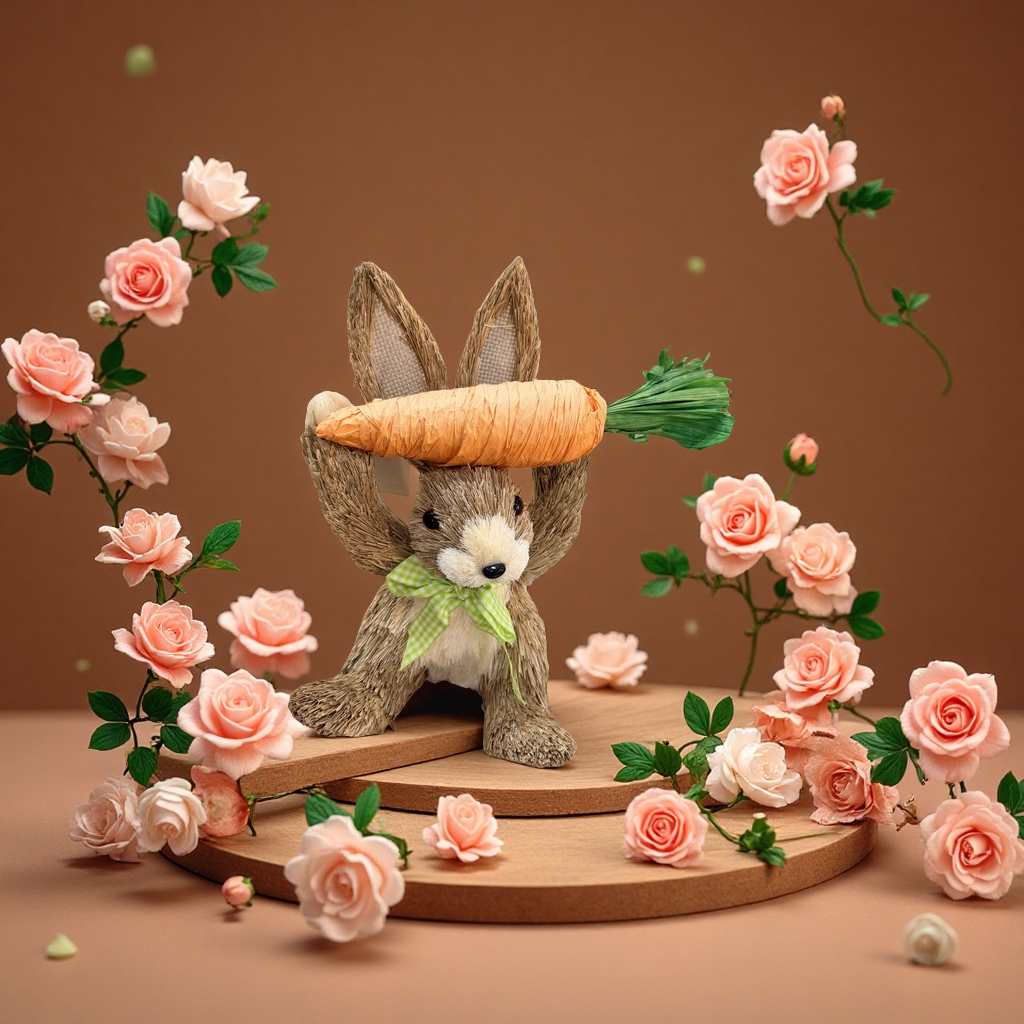 复活节装饰兔子自然材质蒲草手工摆件节日装饰品创意家居装饰