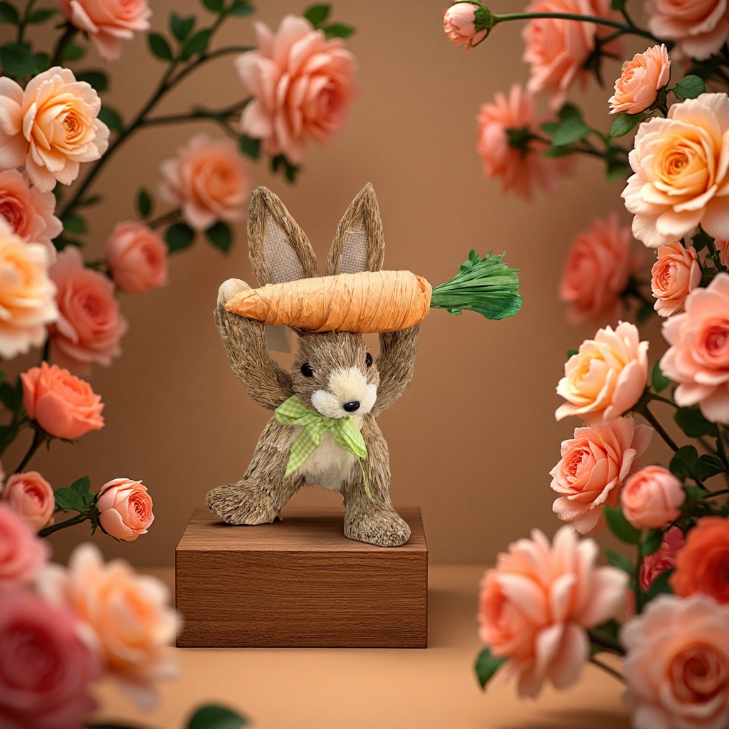 复活节装饰兔子自然材质蒲草手工摆件节日装饰品创意家居装饰产品图