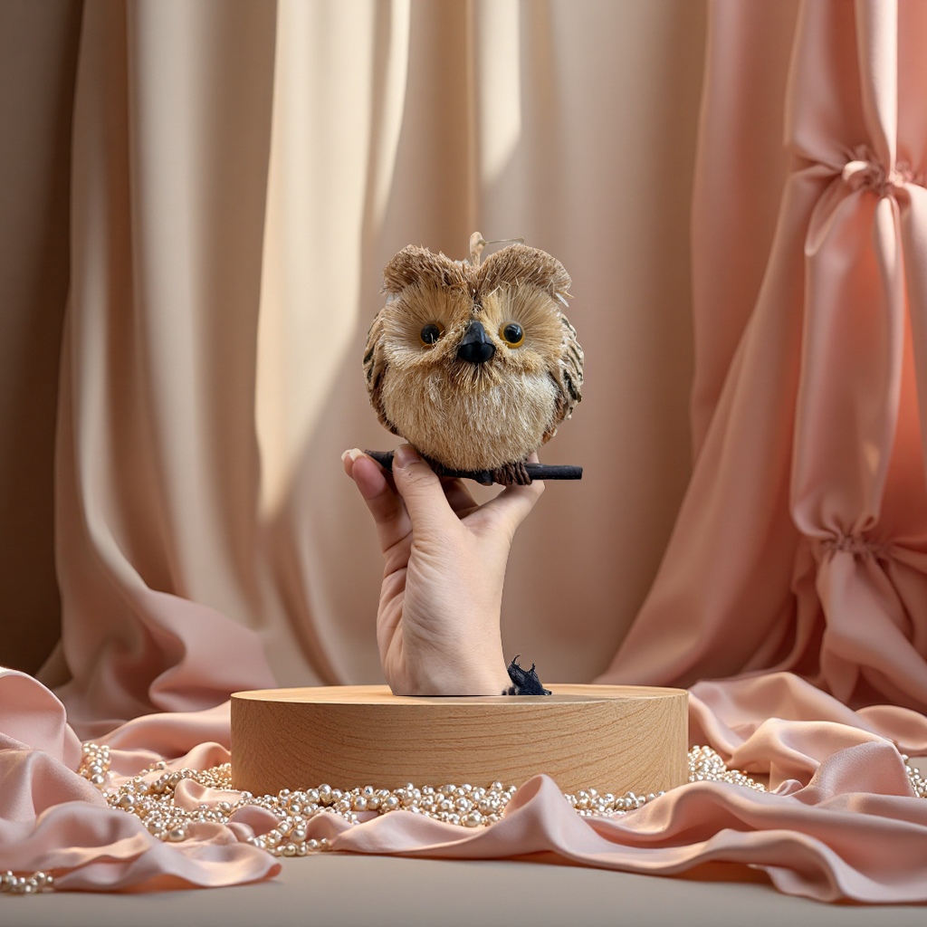 猫头鹰装饰品自然材质手工工艺创意家居摆件儿童房装饰品礼物细节图