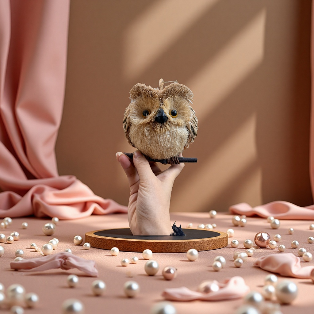 猫头鹰装饰品自然材质手工工艺创意家居摆件儿童房装饰品礼物