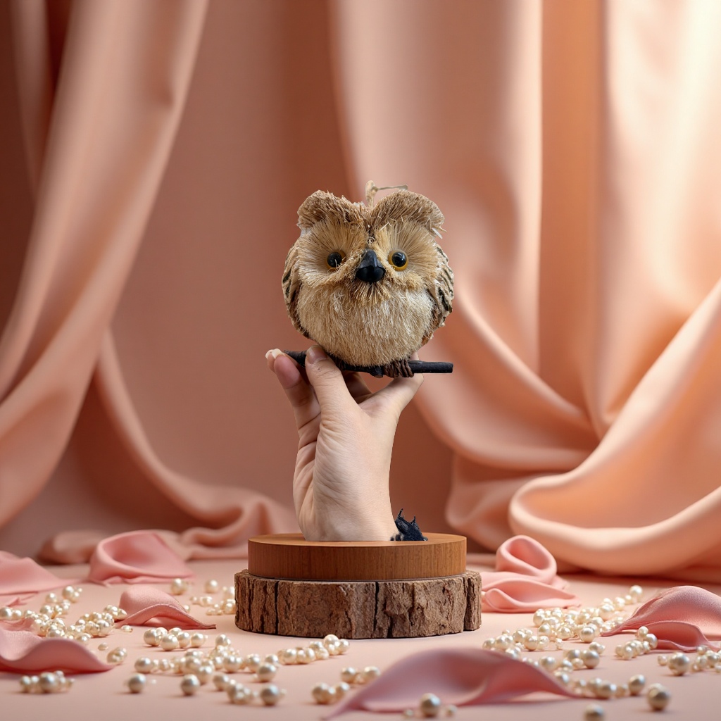 猫头鹰装饰品自然材质手工工艺创意家居摆件儿童房装饰品礼物产品图