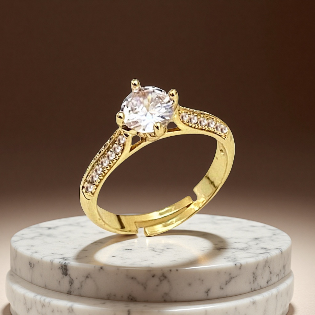 KIMOJ 2025铜锆石戒指欧美ins风微镶锆石戒指高级感轻奢镀金可调节开口戒指时尚饰品