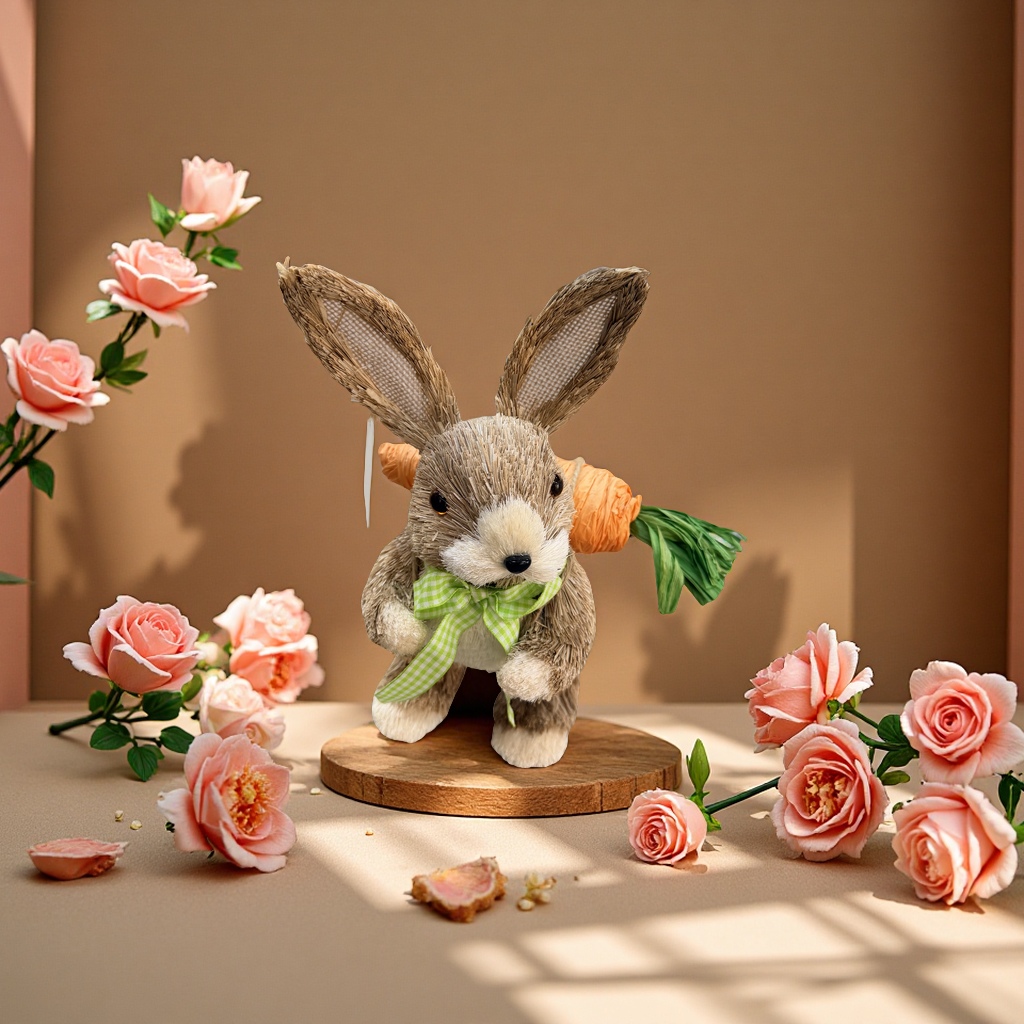 自然材质复活节装饰品蒲草兔子手工摆件节日装饰品家居布置礼物