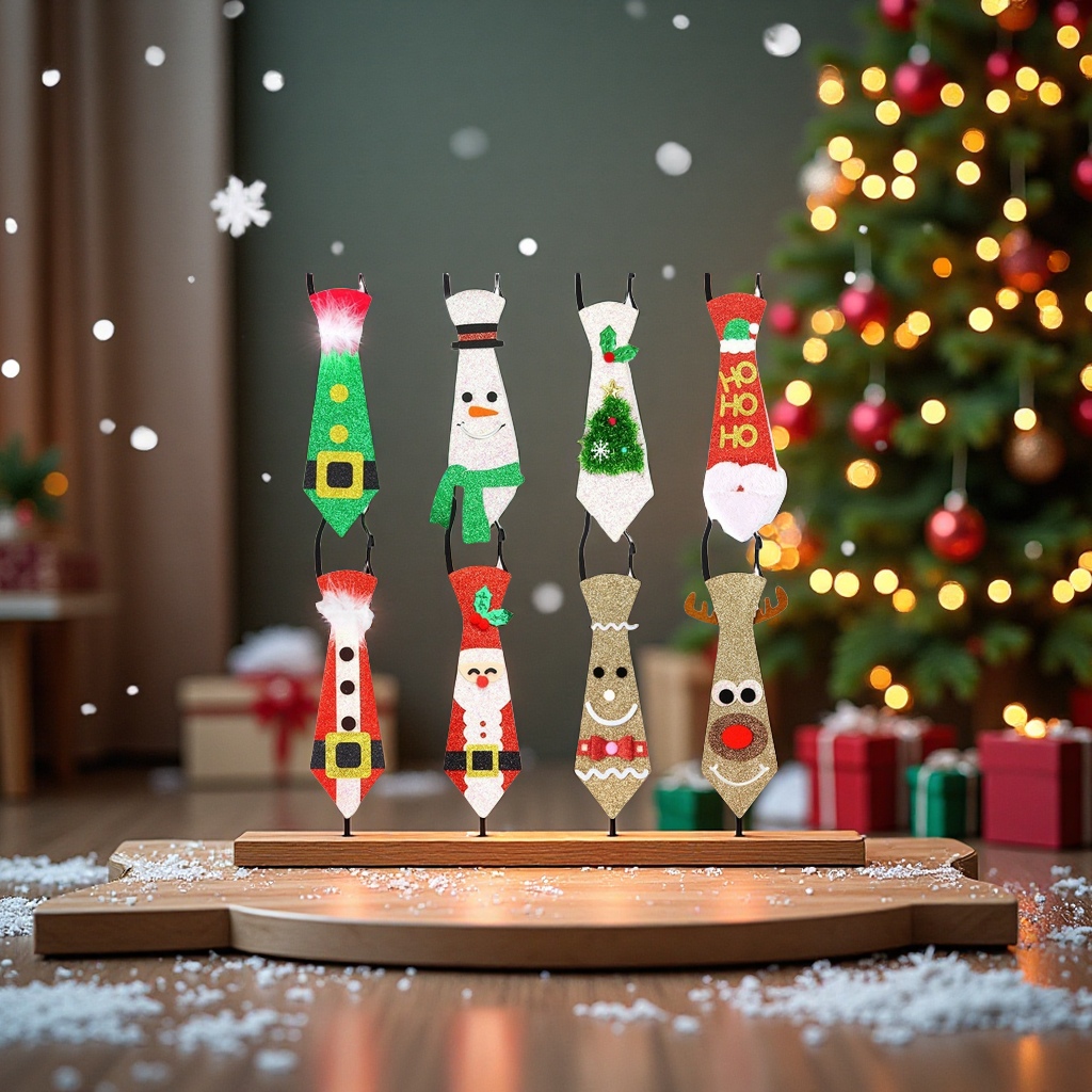 圣诞节装饰品卡通闪粉领带儿童装扮圣诞老人雪人服饰毛毡领带 