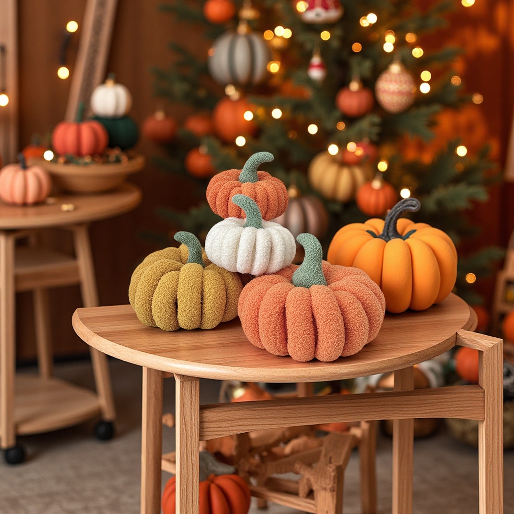 新款圣诞万圣节南瓜编织毛绒抱枕沙发靠垫办公室坐垫餐饮生鲜五谷杂粮装饰品