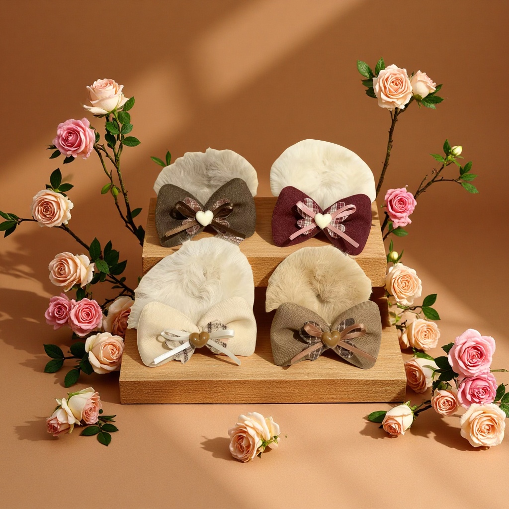 冬季毛毛蝴蝶结发圈可爱韩版少女发饰发束发饰品发带头饰女学生头绳女款饰品头绳