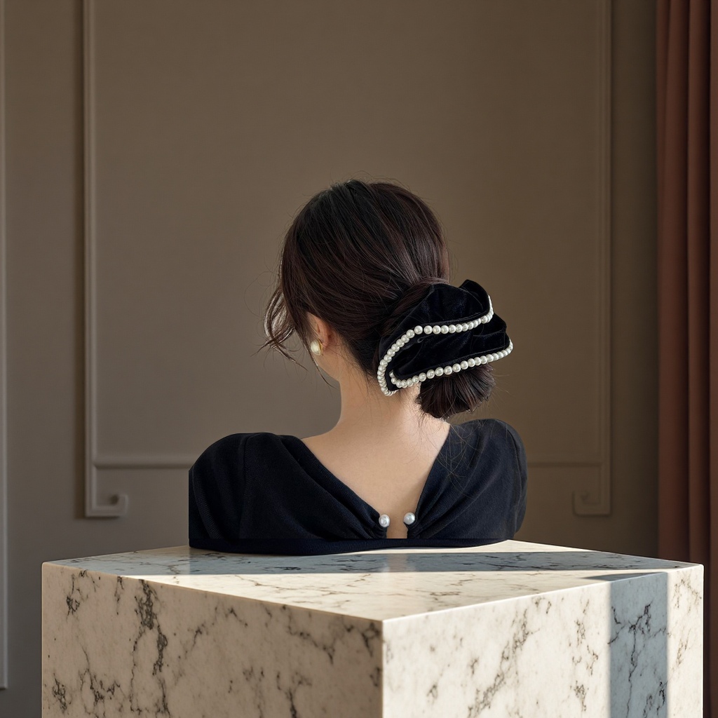 Velvet pearl hair tie, extra-large 2023 new style, high-end and elegant updo ponytail hair accessory, hair tie, hair flower accessory, hair clip