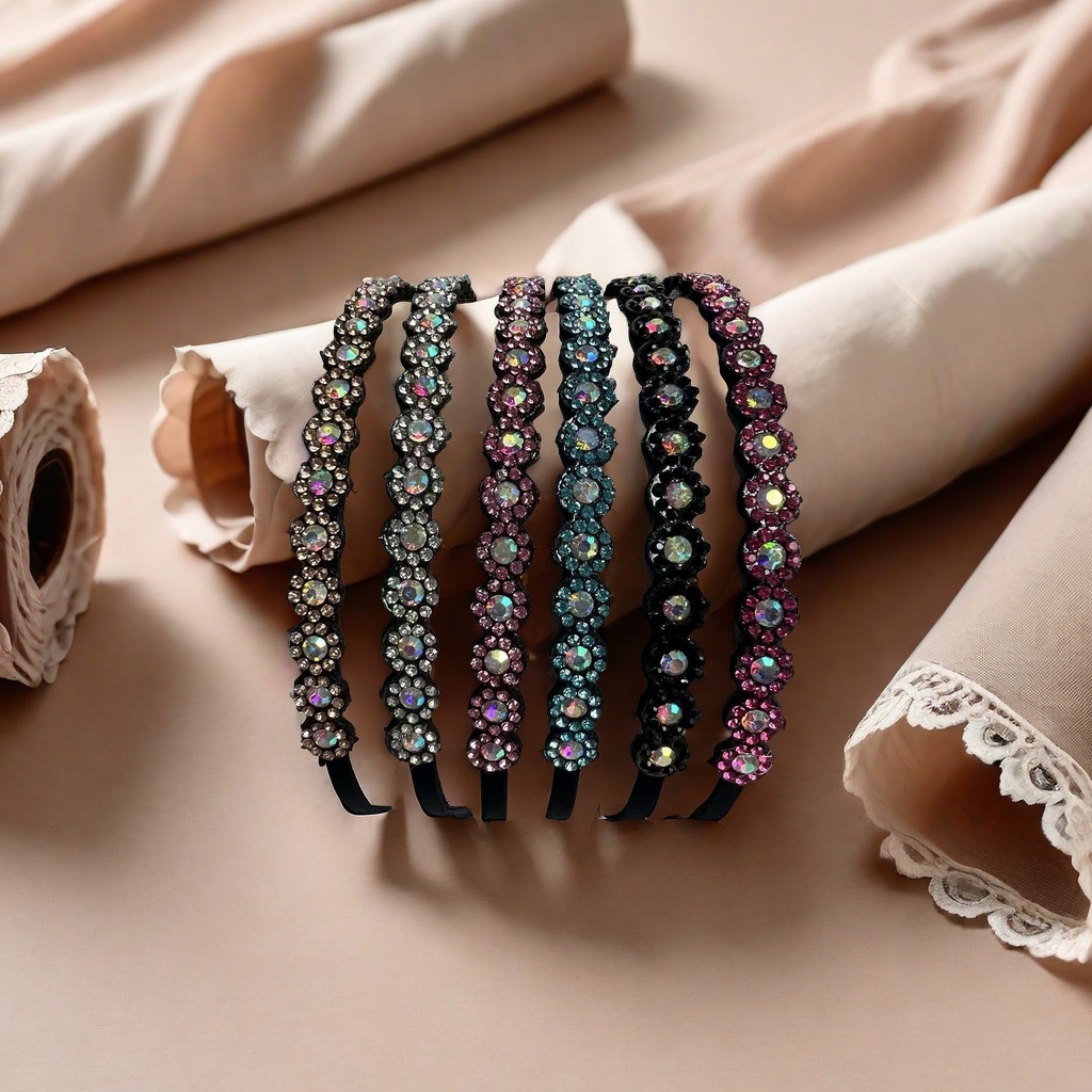 网红韩版小清新发饰梅花镶钻珍珠简约头箍铁艺包边甜美发箍批发142814940