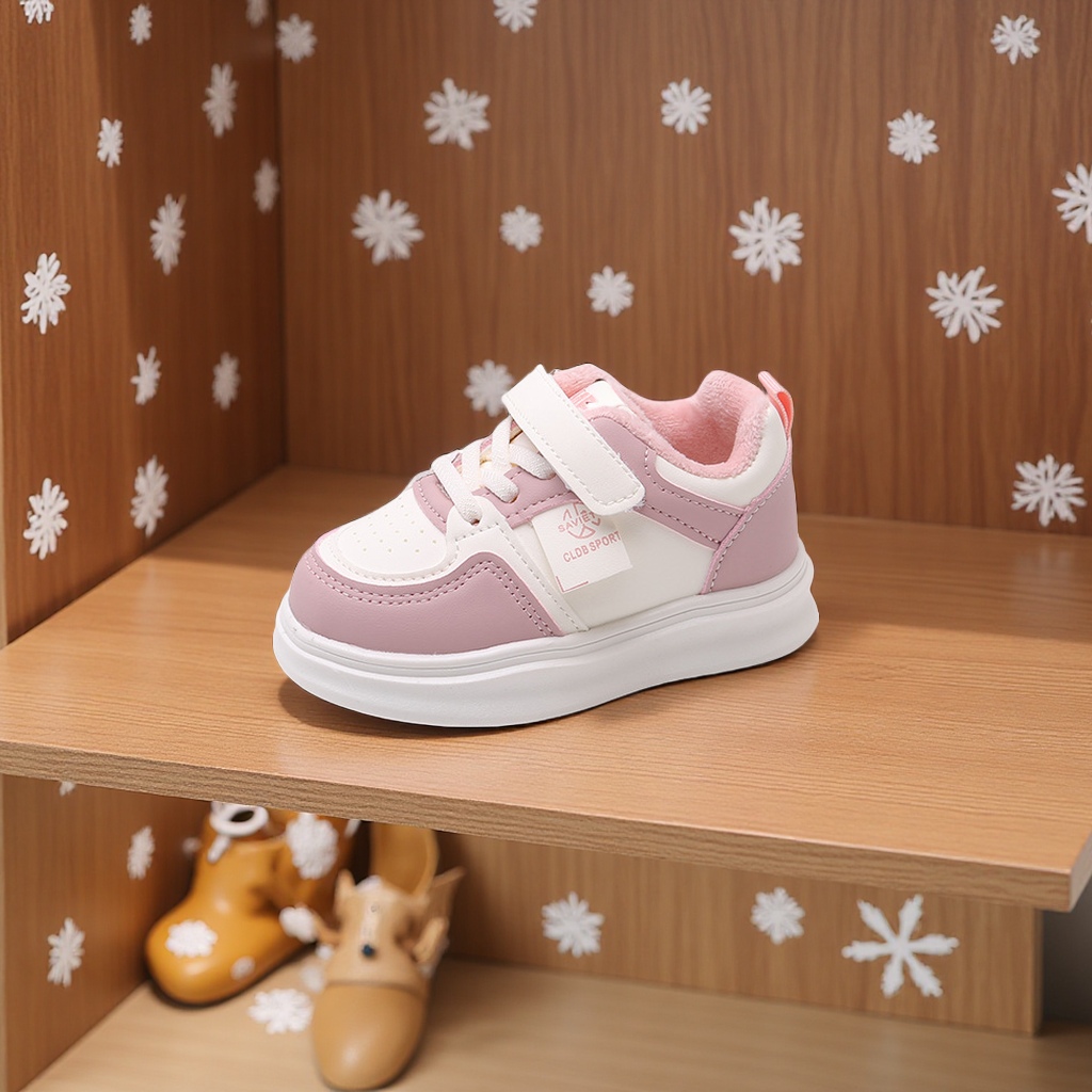 Children's autumn and winter double cotton shoes 2025 new style boys' soft-soled fleece sports shoes Girls' Korean-style baby white shoes Sports outdoor basketball shoes Item Picture