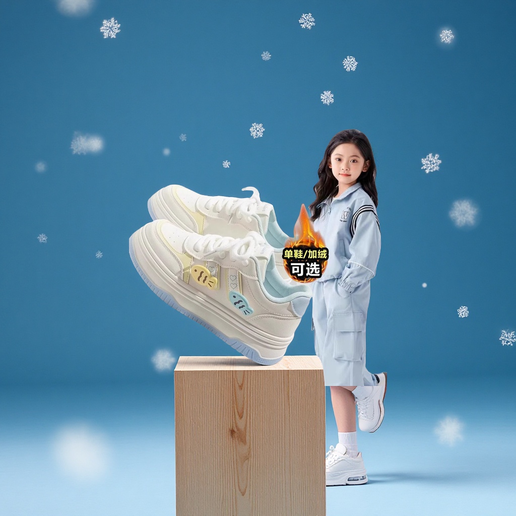 女童运动鞋加绒加厚小白板鞋儿童学生棉鞋童鞋女孩运动鞋子婴儿鞋童鞋款式多样