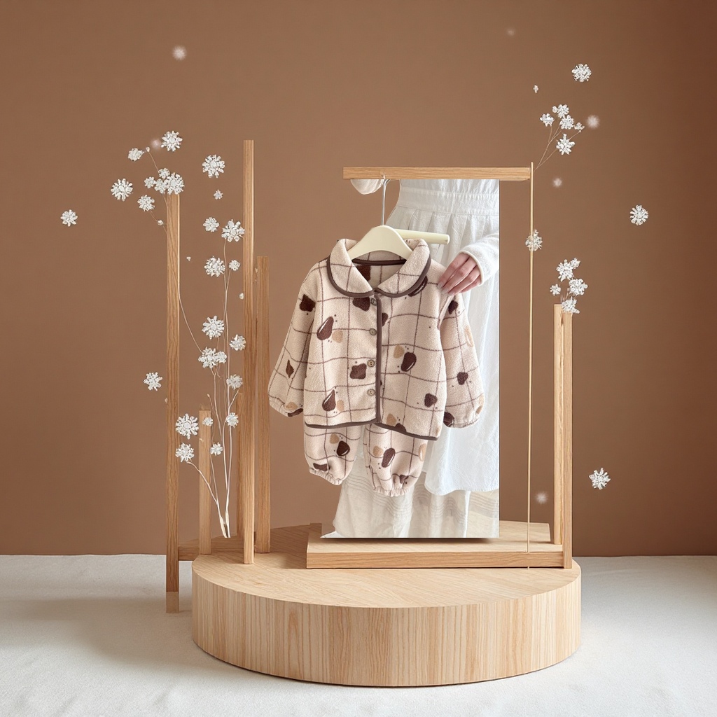 Snowflake fleece children's home wear set, winter thickened warm cardigan and pajamas gift box for boys and girls Specification image