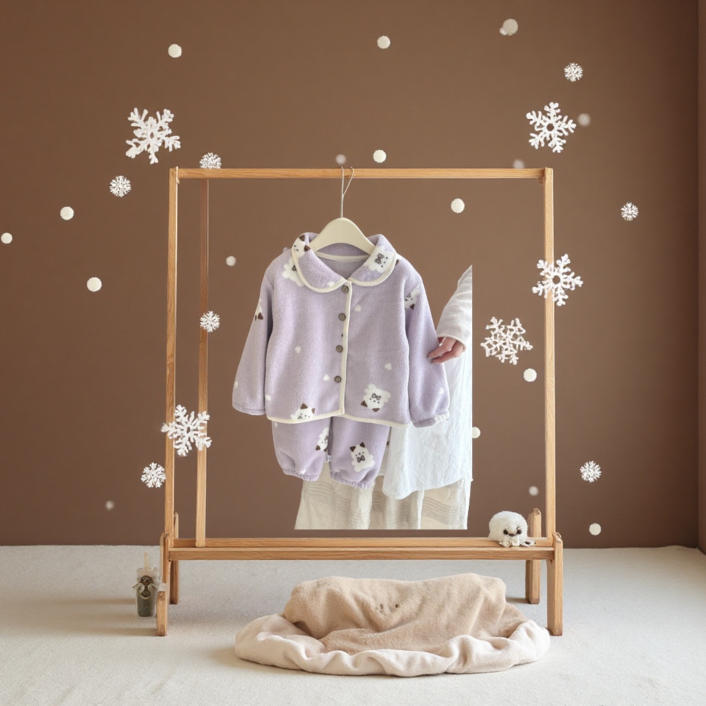 Snowflake fleece children's home wear set, winter thickened warm cardigan and pajamas gift box for boys and girls Application Scenario