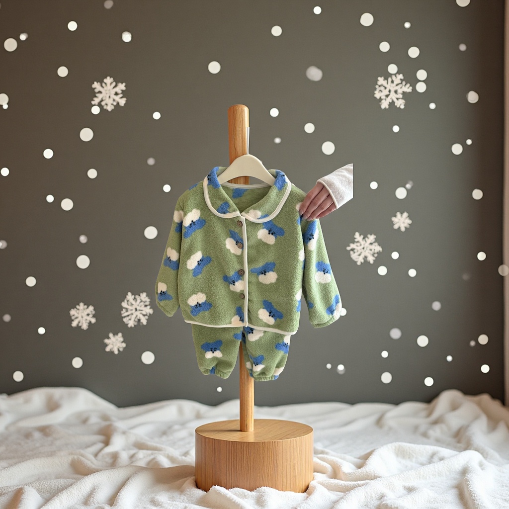 Snowflake fleece children's home wear set, winter thickened warm cardigan and pajamas gift box for boys and girls Item Picture