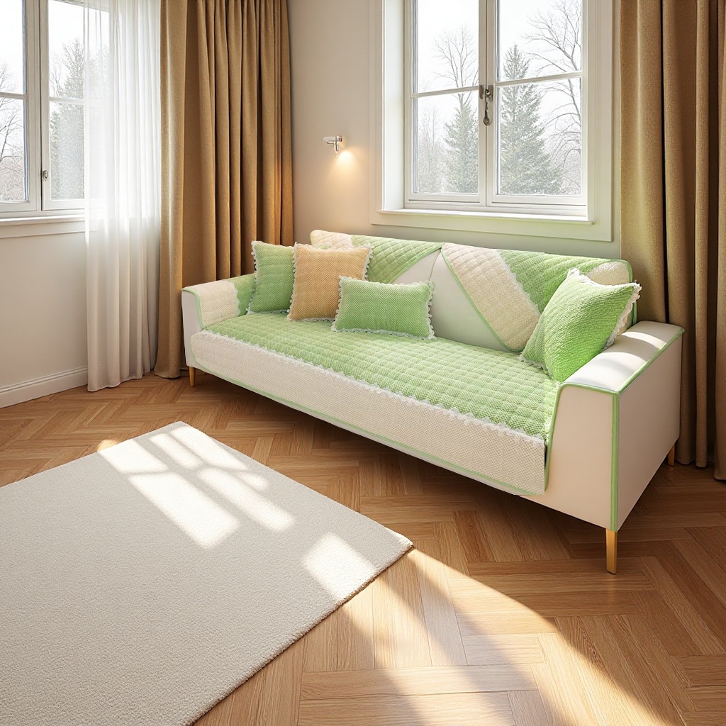 Corduroy sofa cushions, winter thickened plush anti-slip full set, warm plush three-seater backrest cover, home living room furniture Specification image