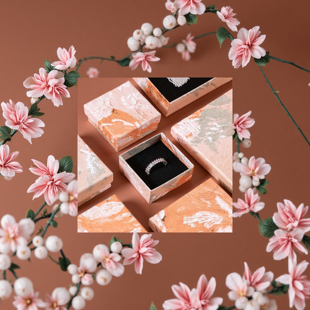 国潮不规则橙色花卉饰品包装盒手环耳环戒指手链首饰盒项链盒 