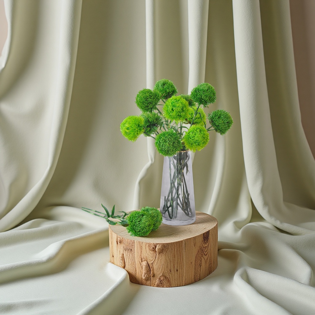 绿毛球仿真花带叶绿刺球插花装饰绿石竹假花绿植工艺品创意礼品金箔花