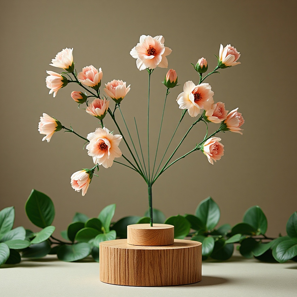 义乌高档仿真花塑料配件广东长粗五头45厘米塑料花枝纺织皮革辅料