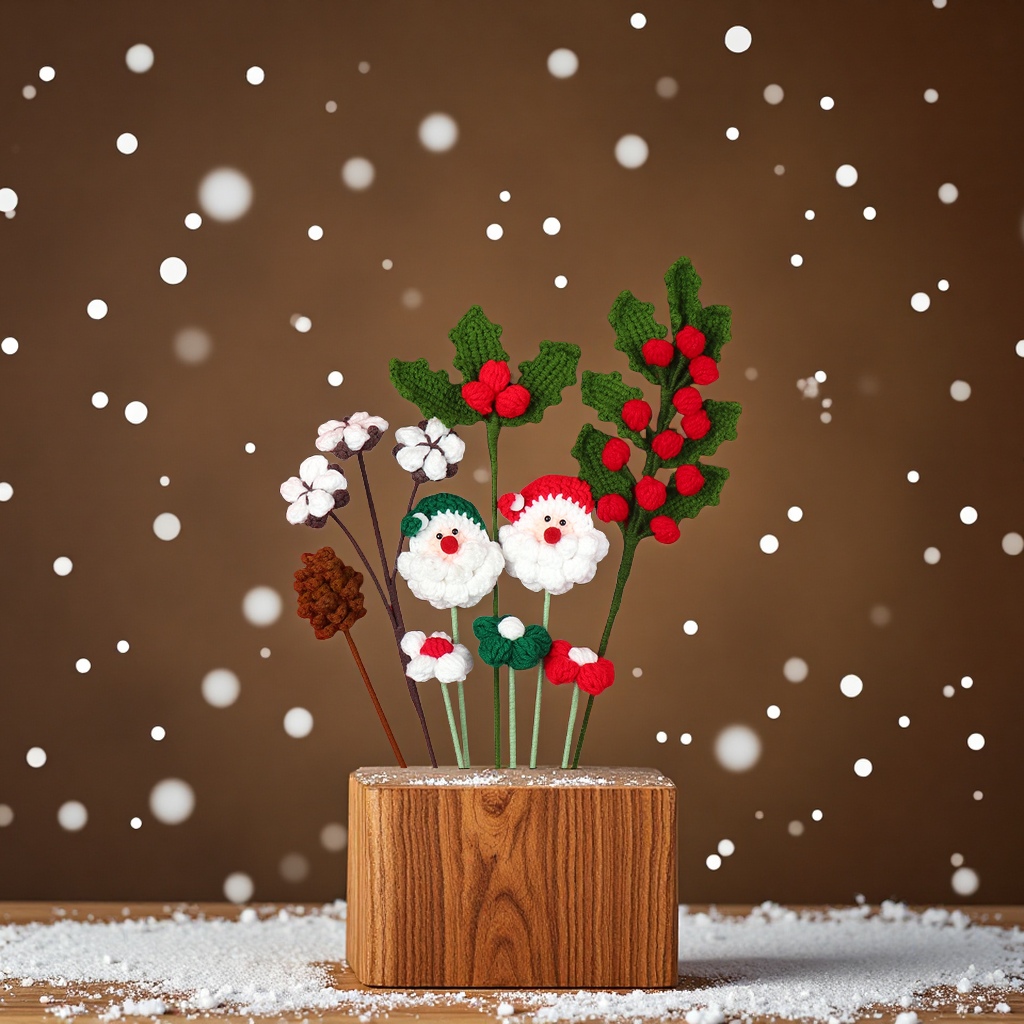 创意毛线花圣诞老人花枝棉花榛子装饰配件批发手工跨境成品圣诞节礼品饰品