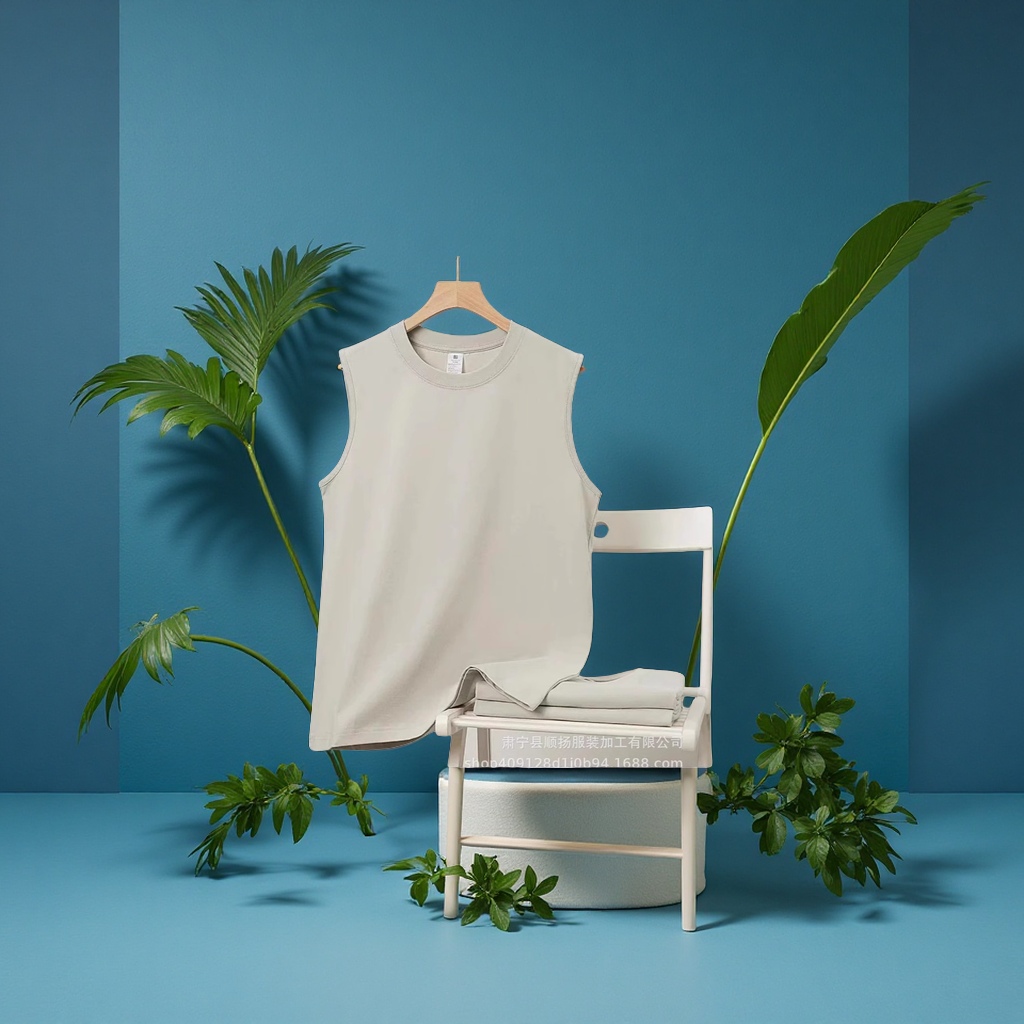 Men's summer loose pure cotton sleeveless vest, sporty casual neutral round-neck breathable undershirt, men's vest Specification image