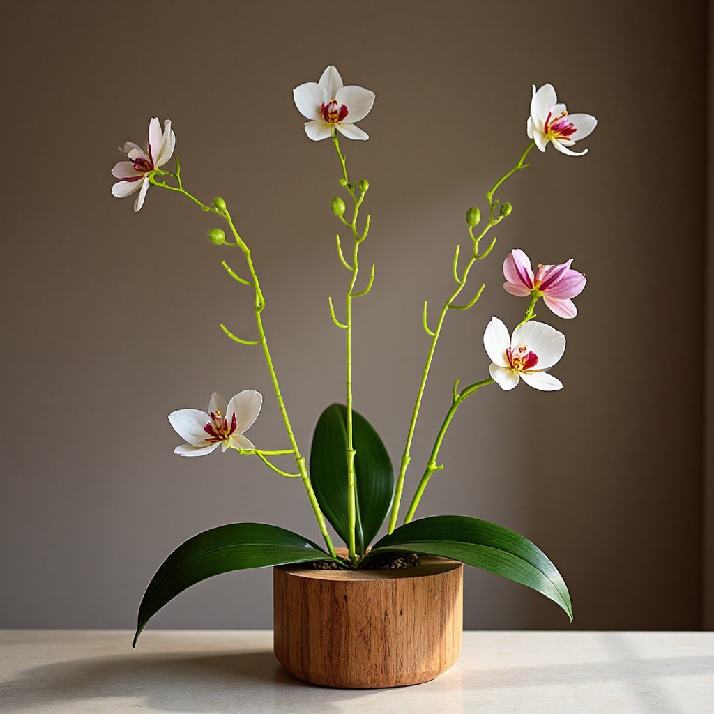 蝴蝶兰仿真花杆4头9头塑料插花植物花枝配件办公文化园艺装饰