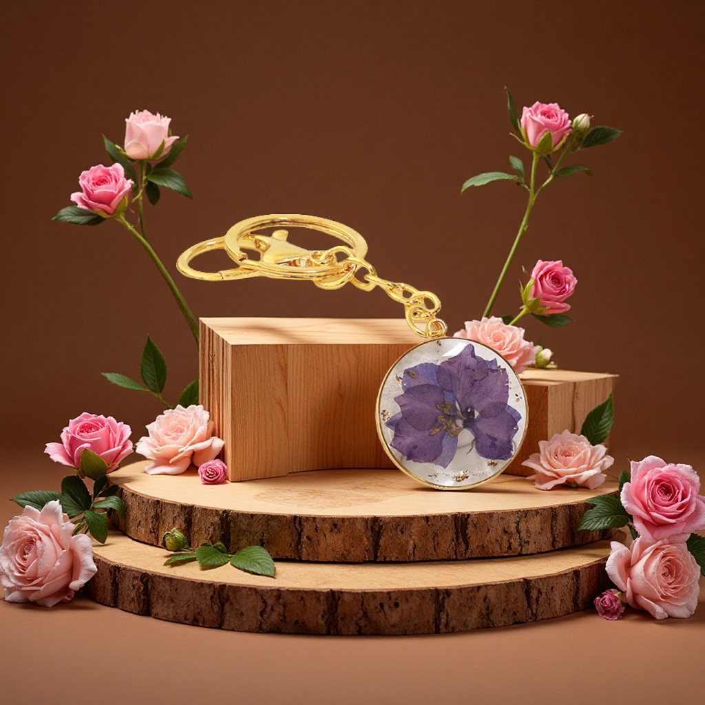 干花钥匙扣多彩手工创意个性挂件时尚简约礼品赠品细节图