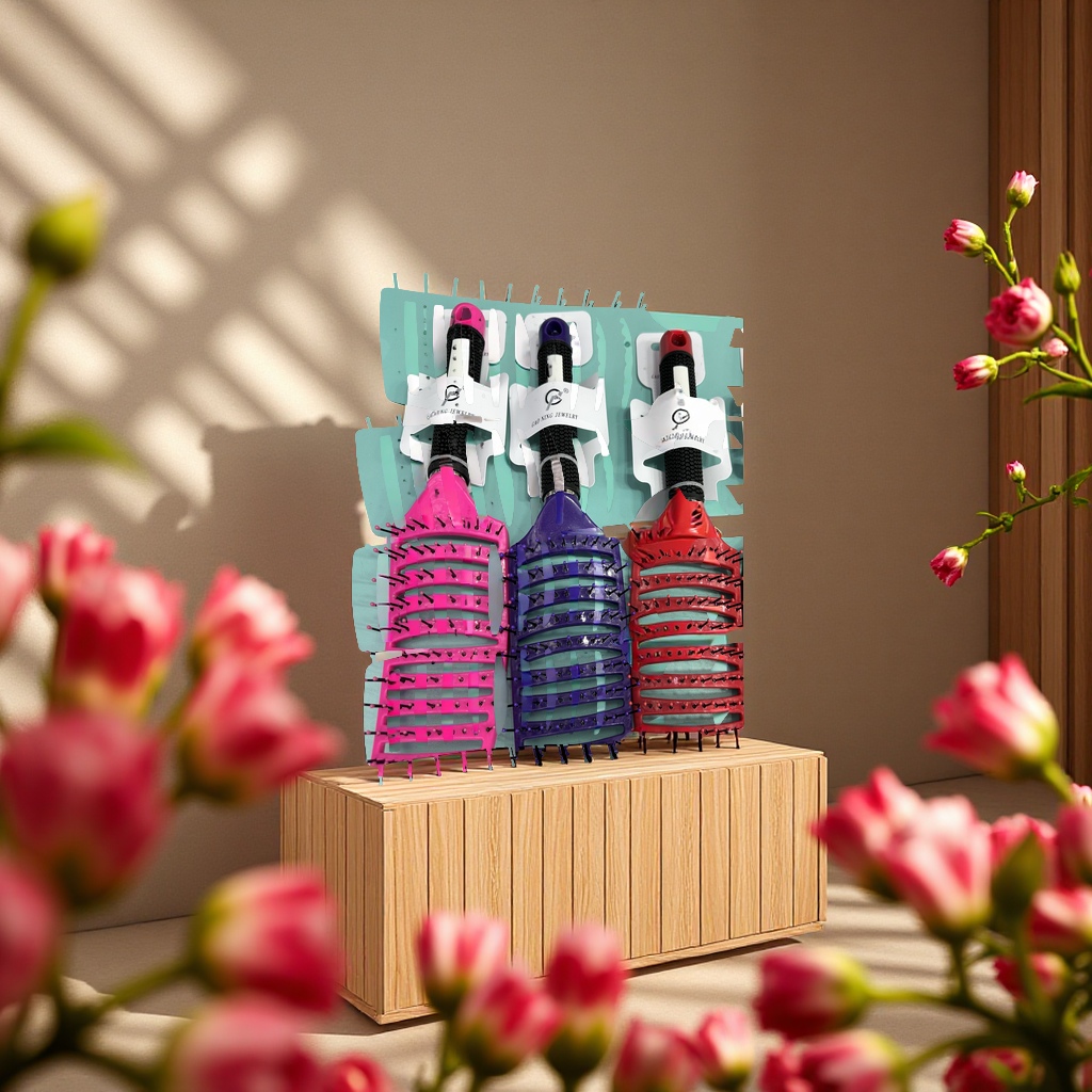 The new hollowed-out fashionable comb is a lightweight and portable tool for styling and hairdressing. It is a unisex wooden comb details Picture