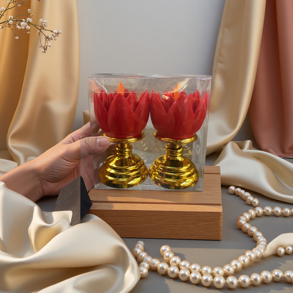 High-legged lotus lamp, battery-powered model, Buddha's front offering lamp, colorful night scene decorative lamp, festival lighting fixtures, lotus-shaped household lamps details Picture