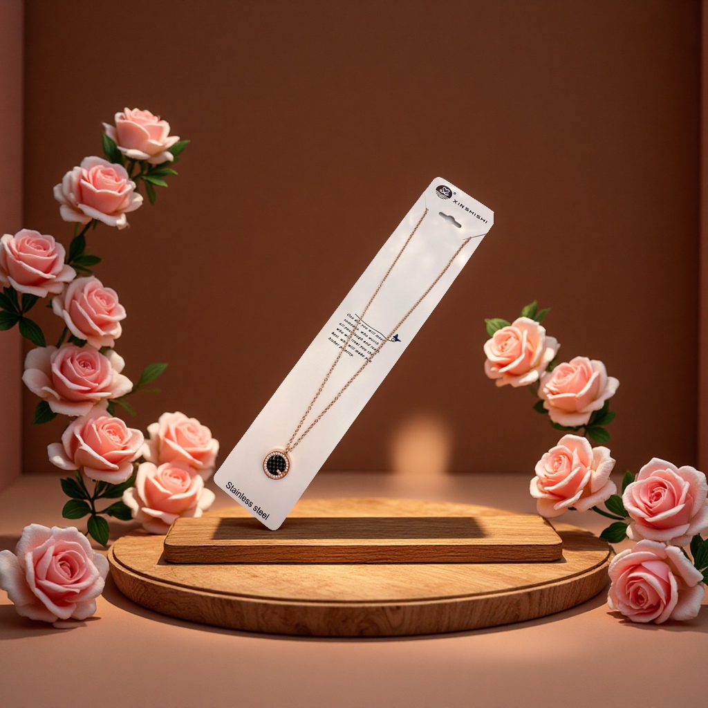 泰钢玫瑰金黑色镶嵌锆石流行时尚大牌风项链锁骨链女款