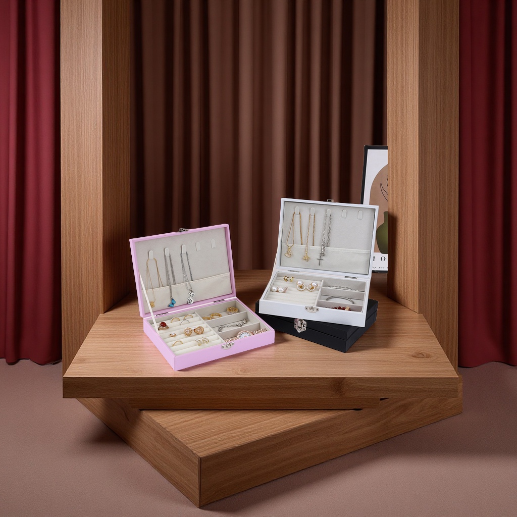 New large-capacity single-layer lockable jewelry storage box, accessory organization box, stud ring, necklace storage bag, jewelry packaging