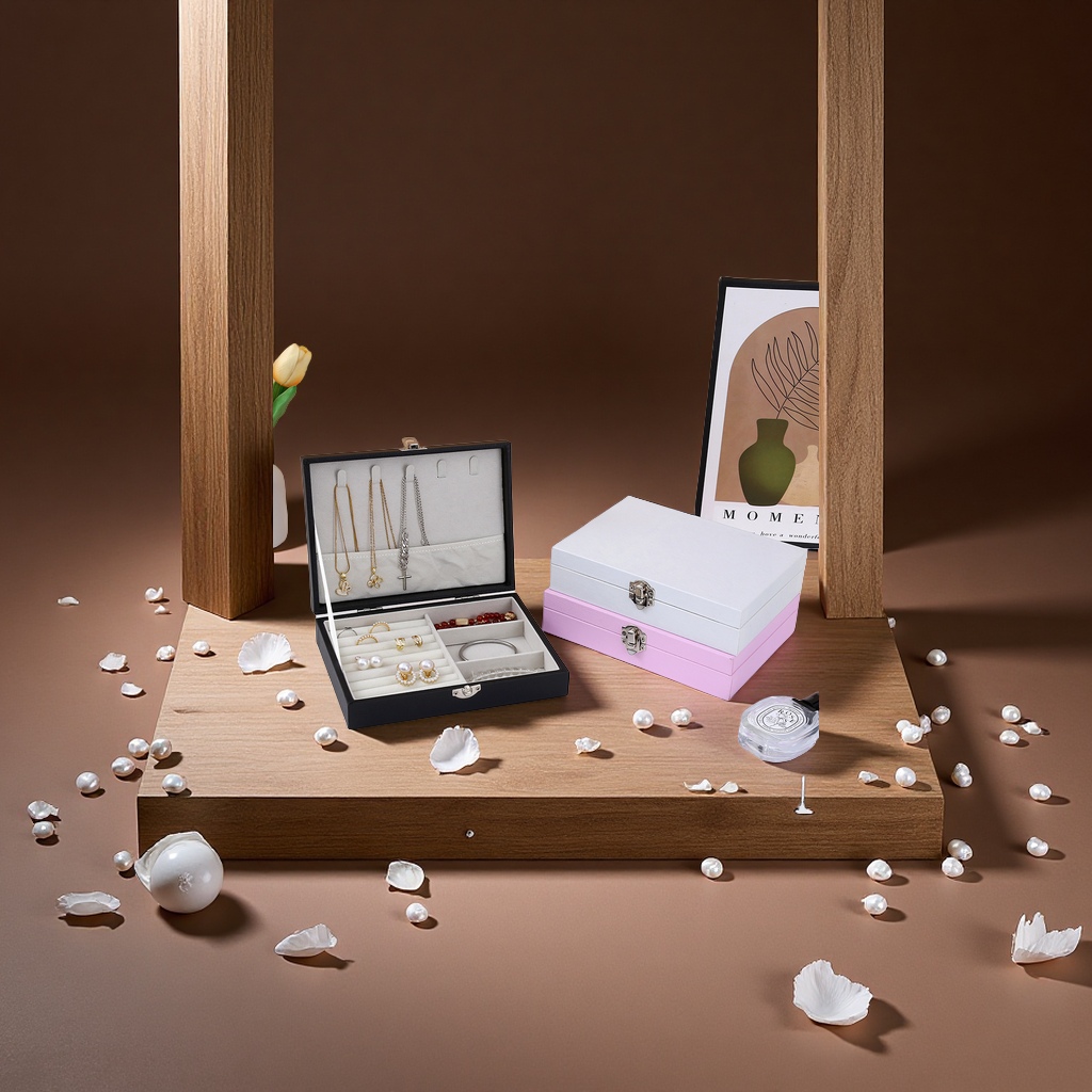 New large-capacity single-layer lockable jewelry storage box, accessory organization box, stud ring, necklace storage bag, jewelry packaging details Picture