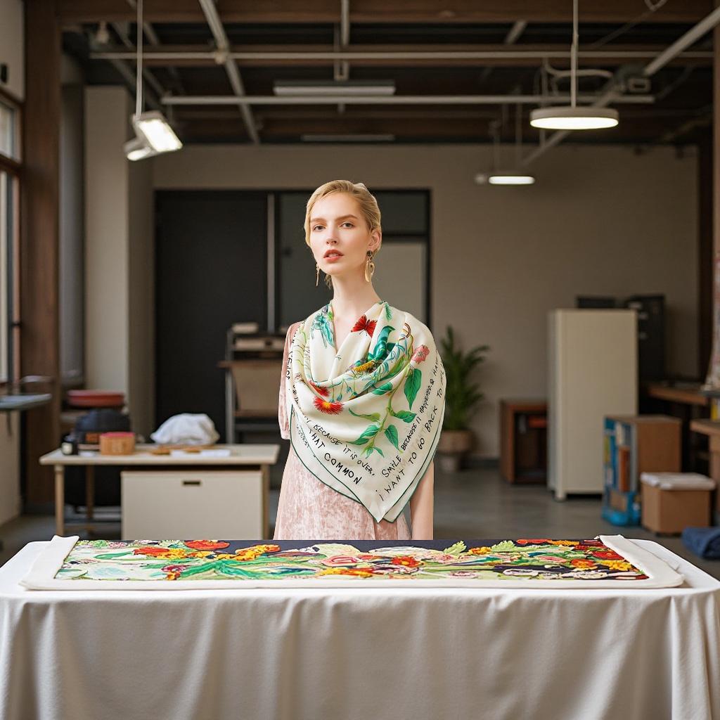 Factory direct sales of 100% mulberry silk printed flower scarves, large square scarves, custom-made silk clothing accessories, sun-protective silk scarves