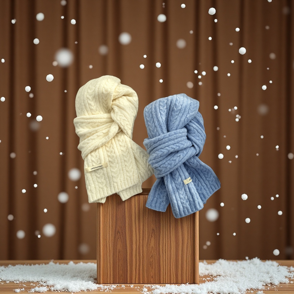 Korean-style high-end atmosphere wool blend women's autumn and winter knitted versatile solid color twist scarf men's warm scarf details Picture