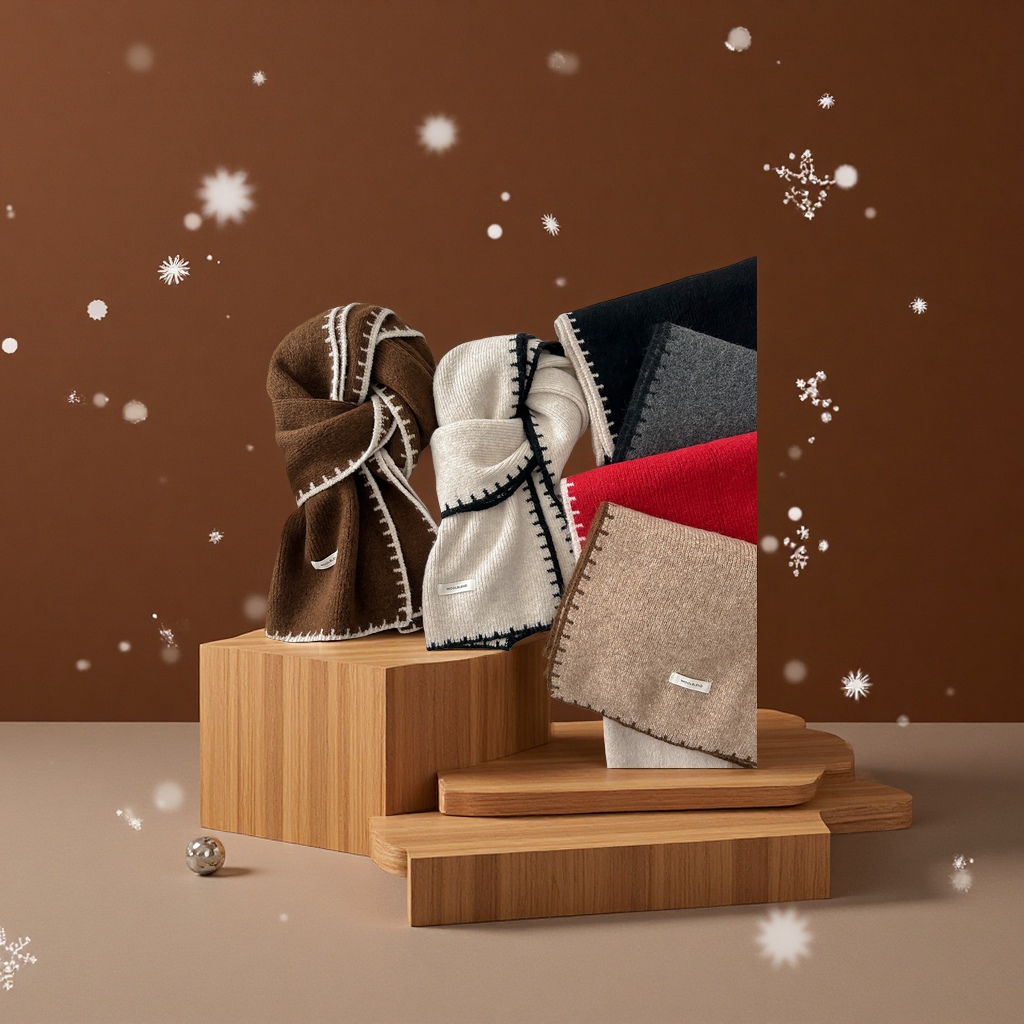 Wool blend chanel-style lockstitch scarf, a versatile and warm knitted scarf for women in autumn and winter, wholesale quality style