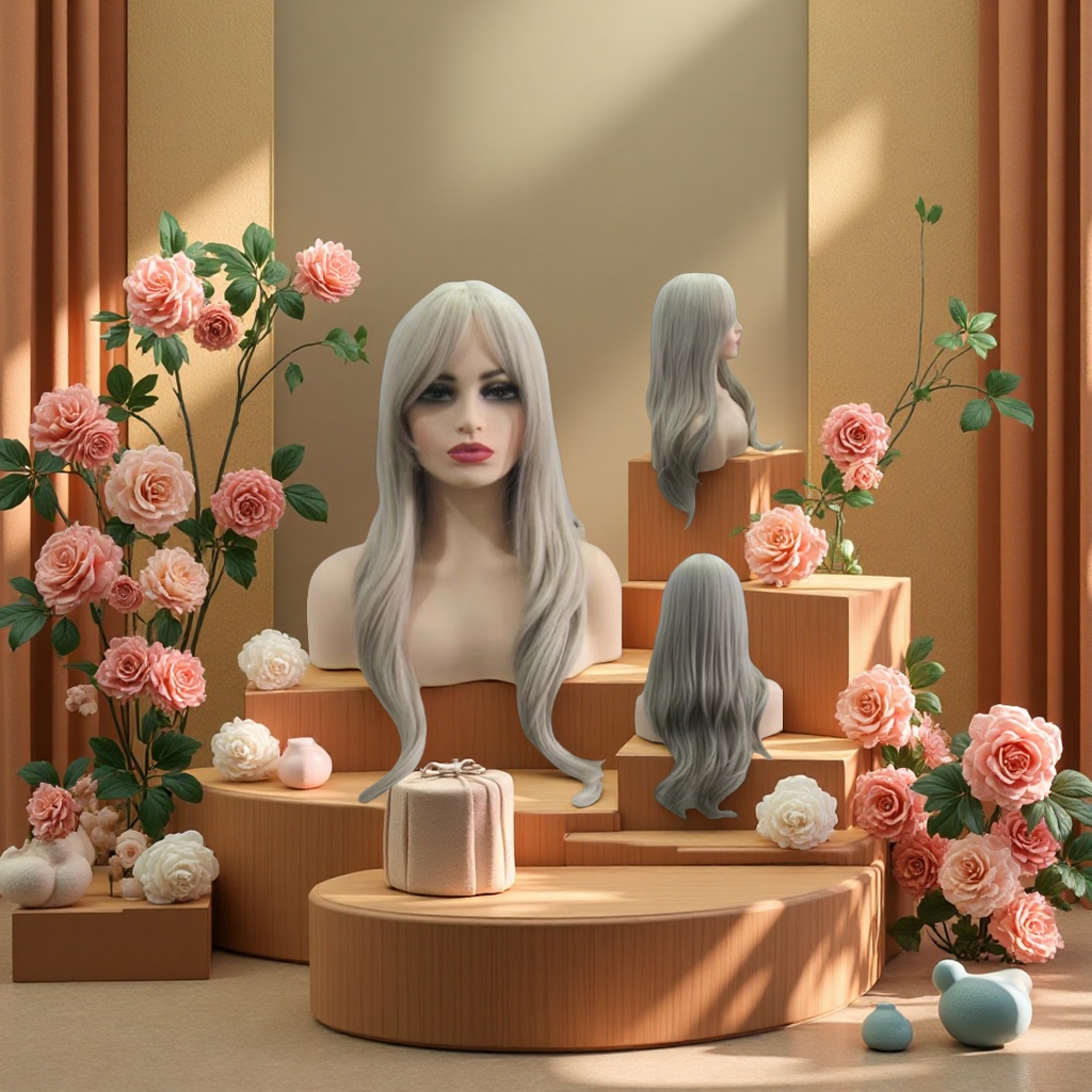 时尚长发假发女逼真高密度轻薄透气可调节多场景烫卷烫直自然发型头套