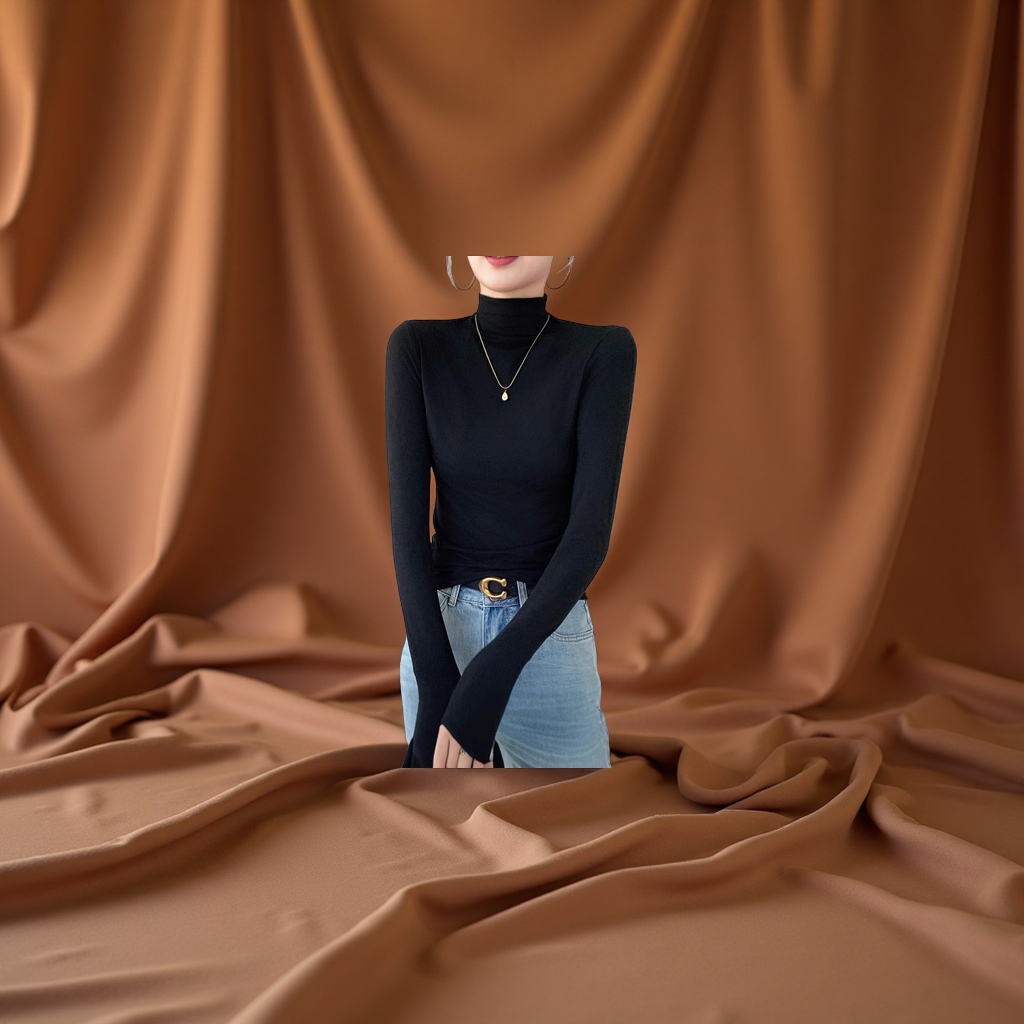 The new semi-high-neck base layer shirt for autumn and winter makes women look slimmer and warmer. It is a long-sleeved solid color made of German velvet and a versatile inner layer. It is a display prop Application Scenario