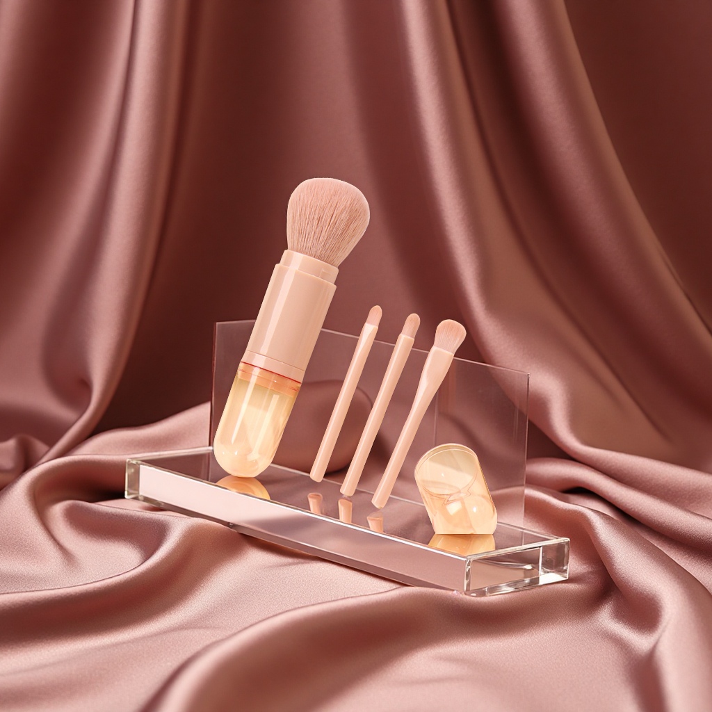 新品便携多功能带盖化妆刷四合一散粉腮红眼影唇彩刷护肤工具迷你收纳装