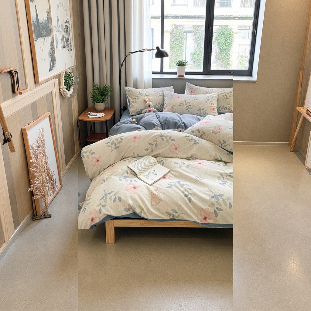 Nantong Home Textile Thickened brushed four-piece set for autumn and winter printed quilt covers, bed sheets and bedspreads, fresh and clean bedding details Picture