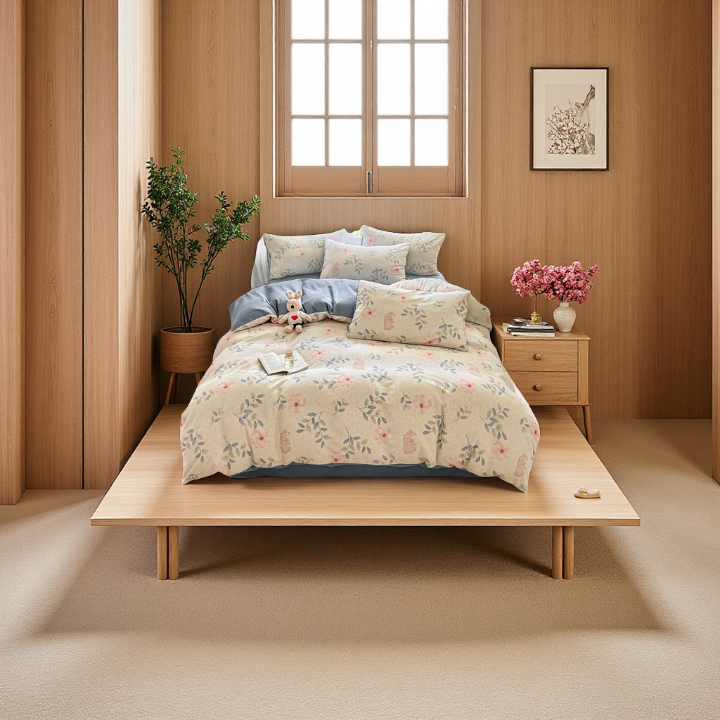 Nantong Home Textile Thickened brushed four-piece set for autumn and winter printed quilt covers, bed sheets and bedspreads, fresh and clean bedding Item Picture