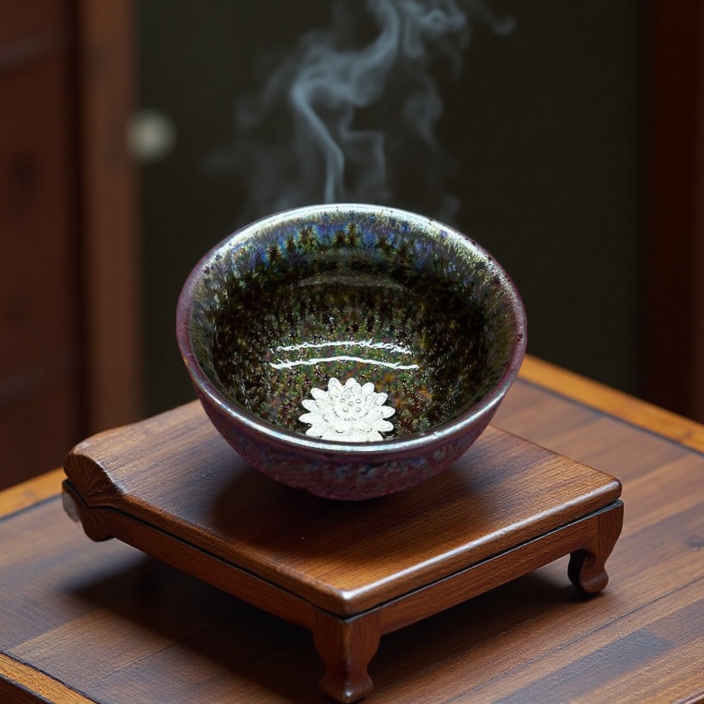 建盏陶瓷嵌入式茶宠茶具手工创意茶杯茶碗茶道用品陶瓷器皿礼品装饰