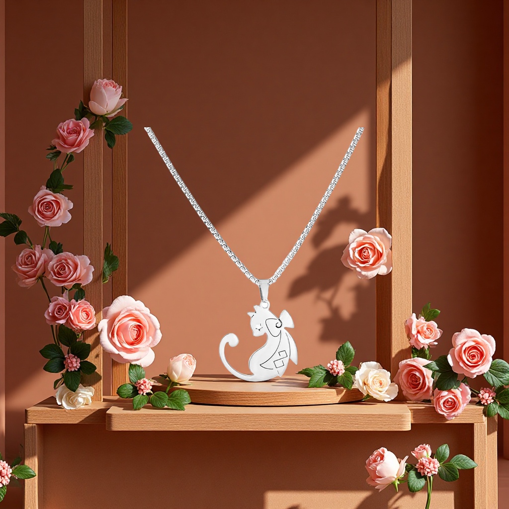 Cat couple pendant set, fashionable couple necklace, cute and fun couple gift accessory details Picture