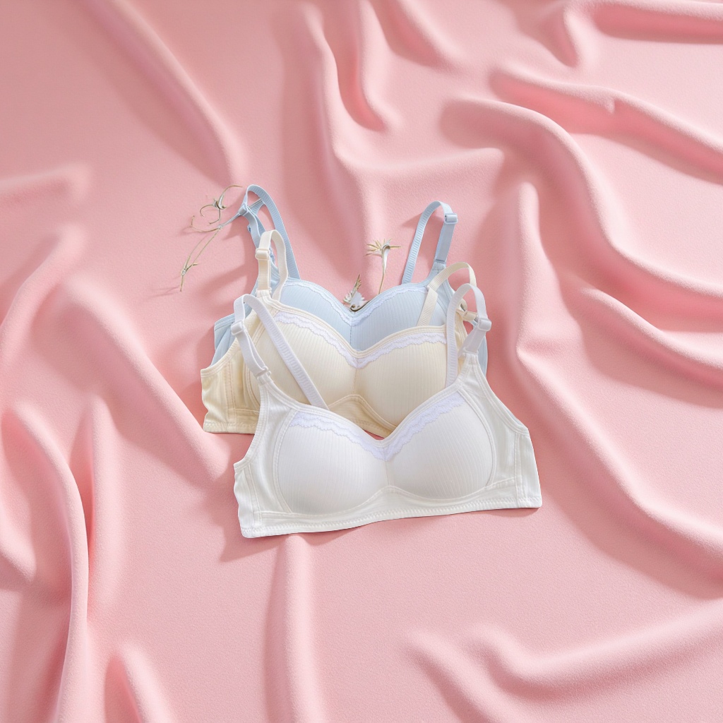This lightweight, seamless and sweet bra is a breathable lingerie for girls, students, and cross-border trade. It has no steel bars