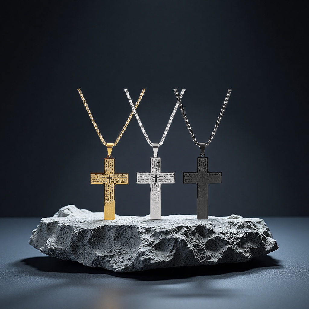 European and American style cross necklace source manufacturer, stainless steel cross pendant, cross-border Amazon jewelry, fashionable and versatile