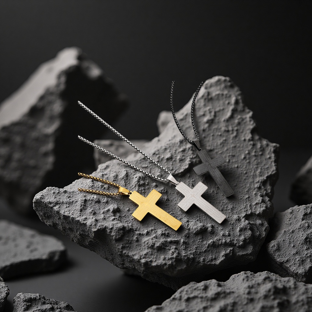 European and American style cross necklace source manufacturer, stainless steel cross pendant, cross-border Amazon jewelry, fashionable and versatile Specification drawing