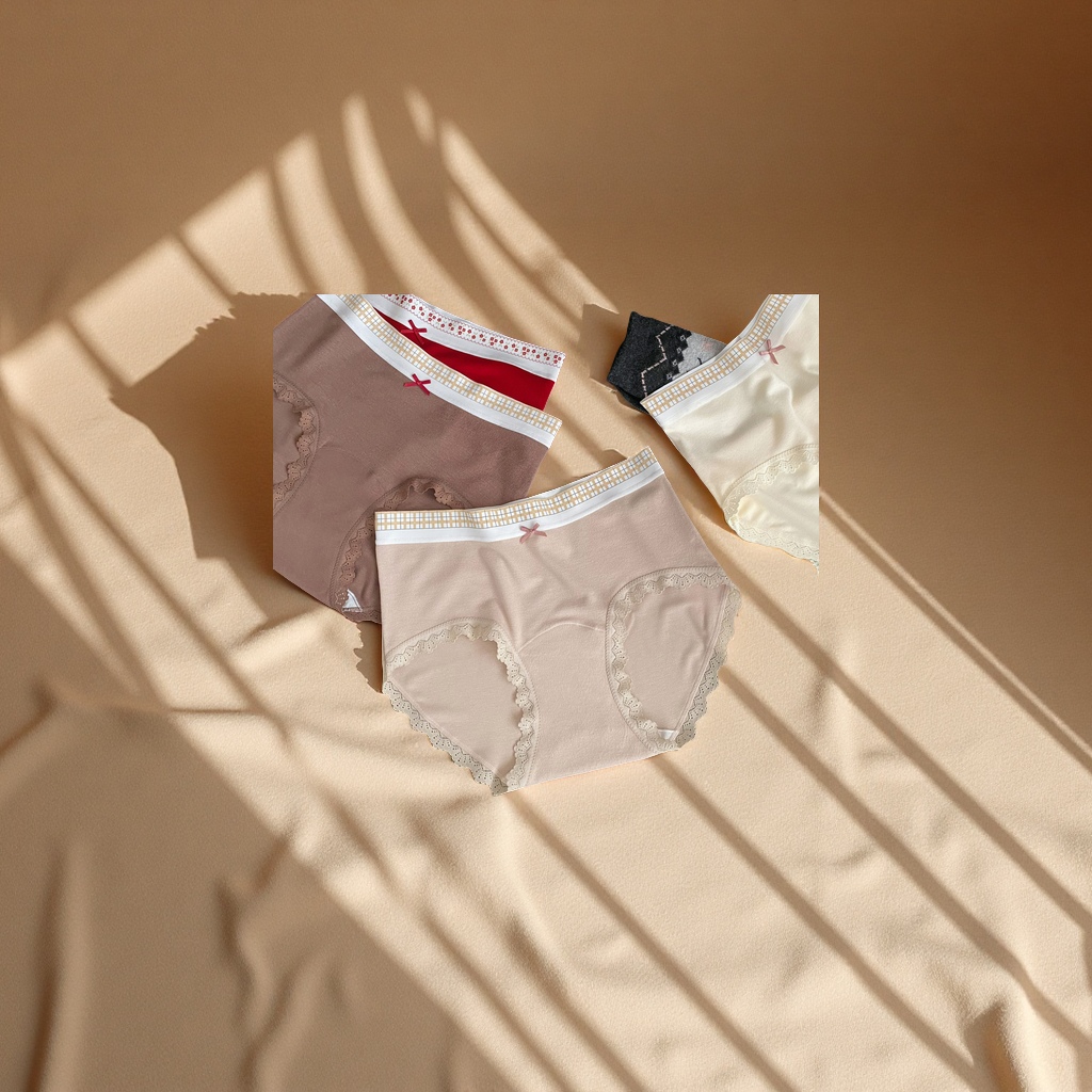 Autumn and winter frosted, warm and heat-retaining, retro and simple mid-waist women's underwear 10A antibacterial, extended crotch, comfortable buttocks for women details Picture