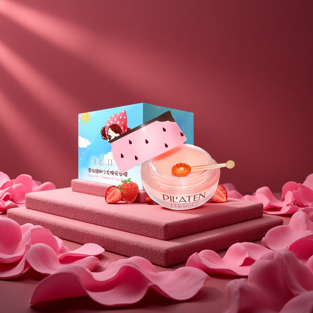 普拉缇娜少女晚安唇膜润泽软化角质提亮唇色粉嫩补水打底唇部护理白底实物图