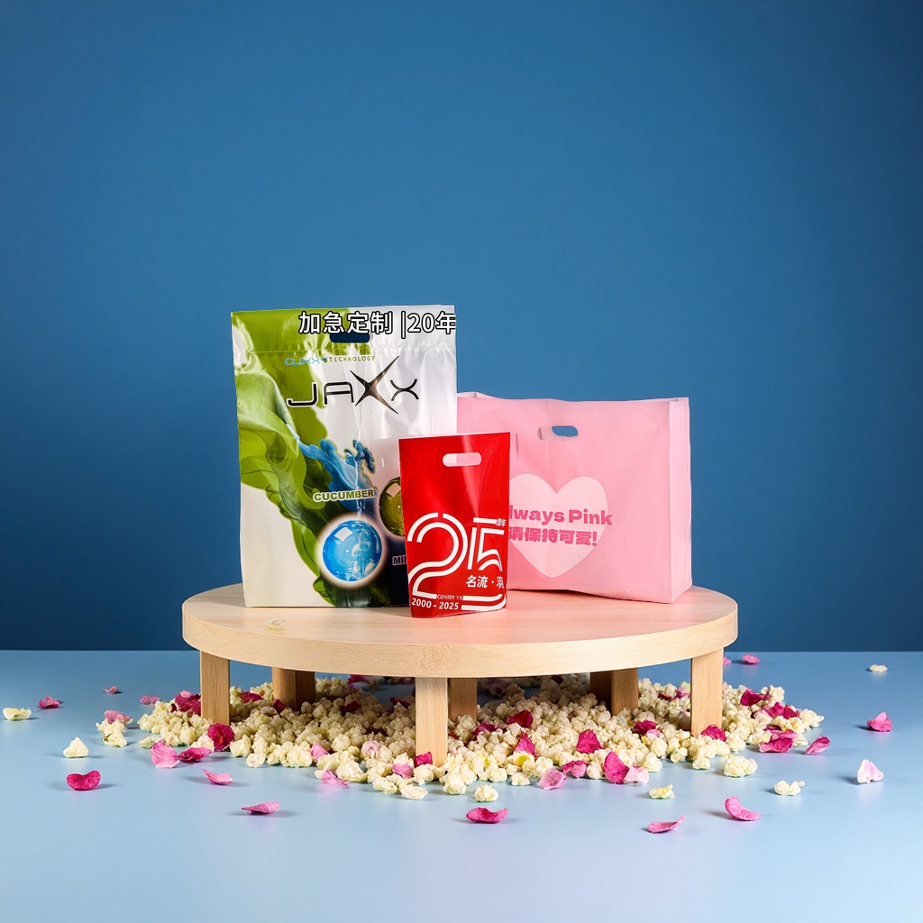 Customized PE plastic handbag, four-finger high-pressure perforated bag, LOGO printed packaging, shopping, foreign trade rubber and plastic, universal LDPE Item Picture