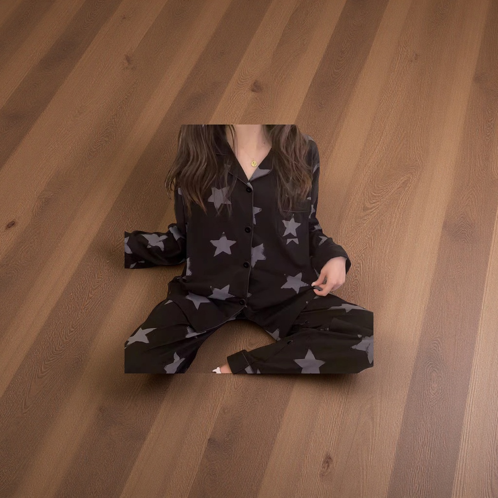 Wholesale of high-end 2D anime character clothing for women in the new autumn long-sleeved pajamas with black star prints imitating cotton Specification image