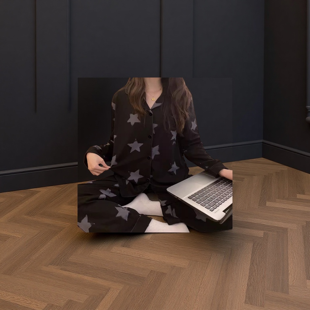 Wholesale of high-end 2D anime character clothing for women in the new autumn long-sleeved pajamas with black star prints imitating cotton Application Scenario